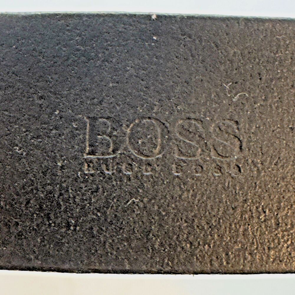 Hugo Boss Black Cow Leather Belt Men's 38 Engraved HB Silver Tone Buckle 5128 - Picture 8 of 14